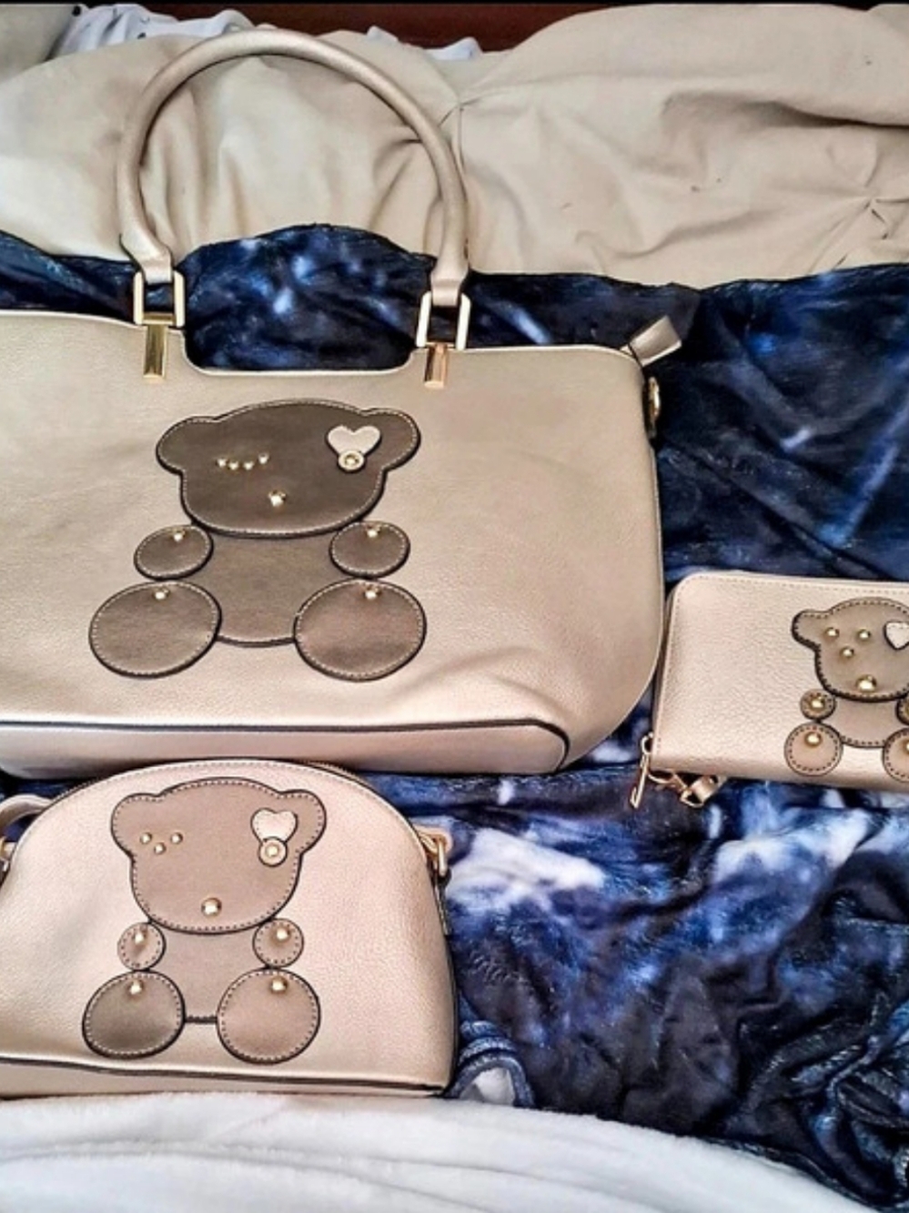 Bear Bag Set in Gray & Beige New